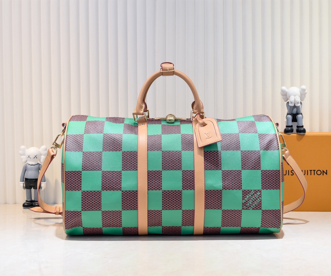 ルイ・ヴィトン Keepall Bandoulière 50 トラベルバッグ｜ダマイヤーゴルフコート×レザーストラップ