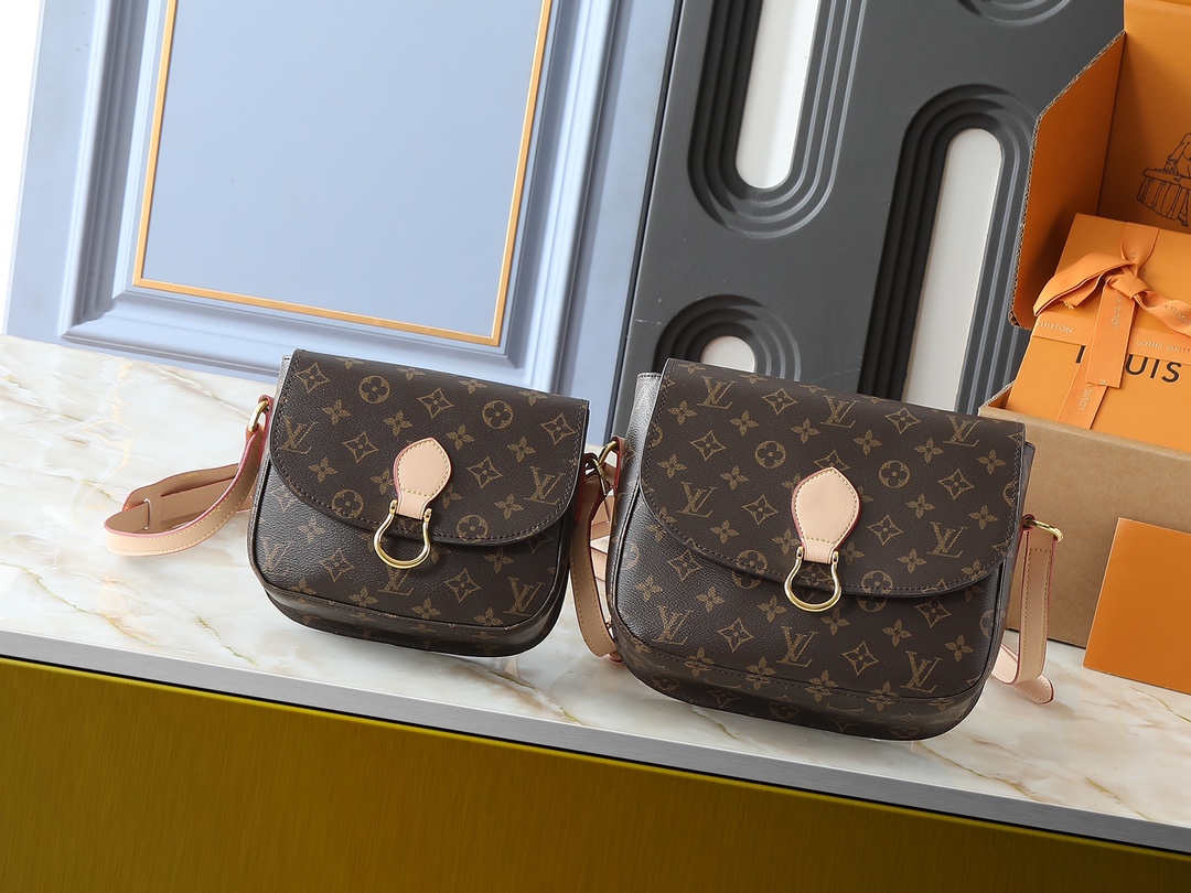 【ルイ・ヴィトン 中古サンクルード 馬鞍バッグ】モノグラム帆布×グラデーション樹皮 / 可調節ストラップ&磁気フラップ / 26x21x7cm（大）・19x17x6cm（小）
