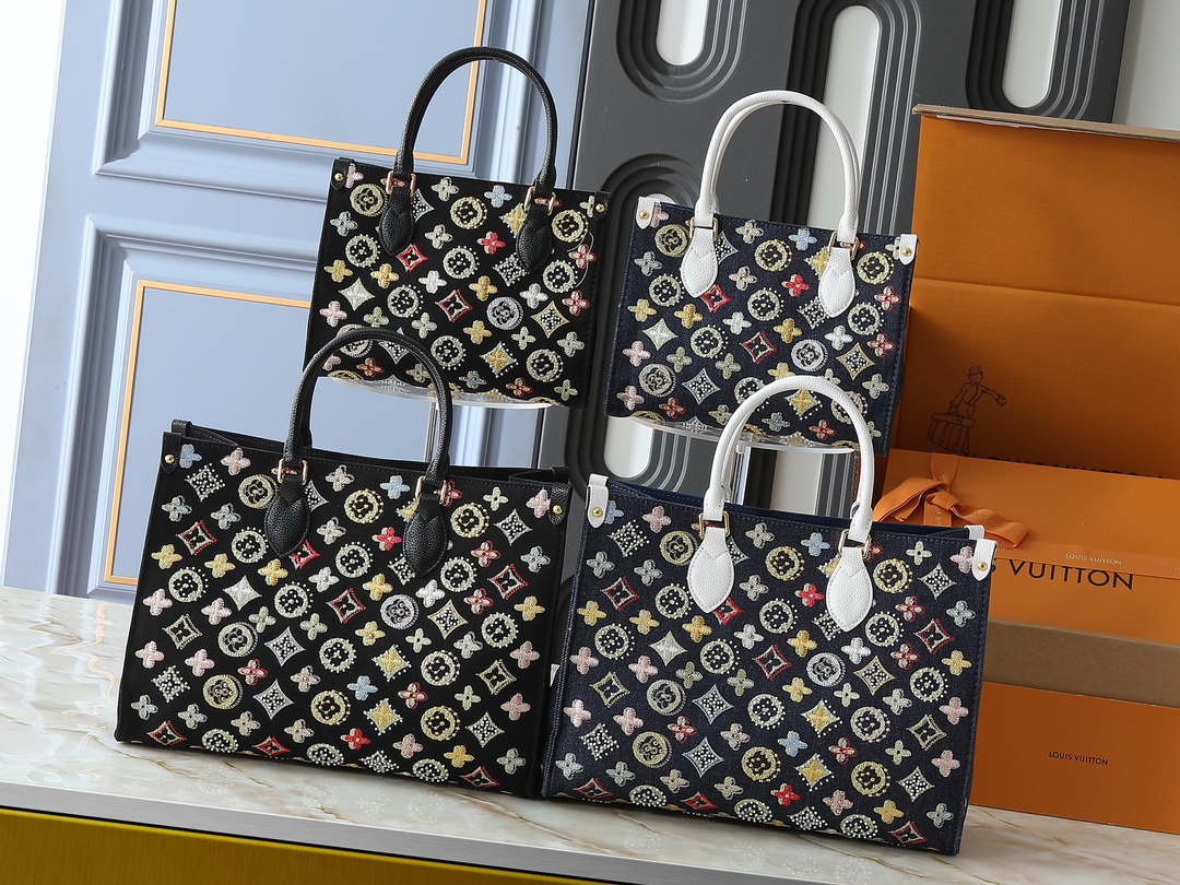【ルイ・ヴィトン OnTheGo 小号手袋】モノグラム×モノグラムリバース帆布 / グランドモノグラム柄 / トロンハンドル＆提花織物ストラップ / 25x19x11.5cm