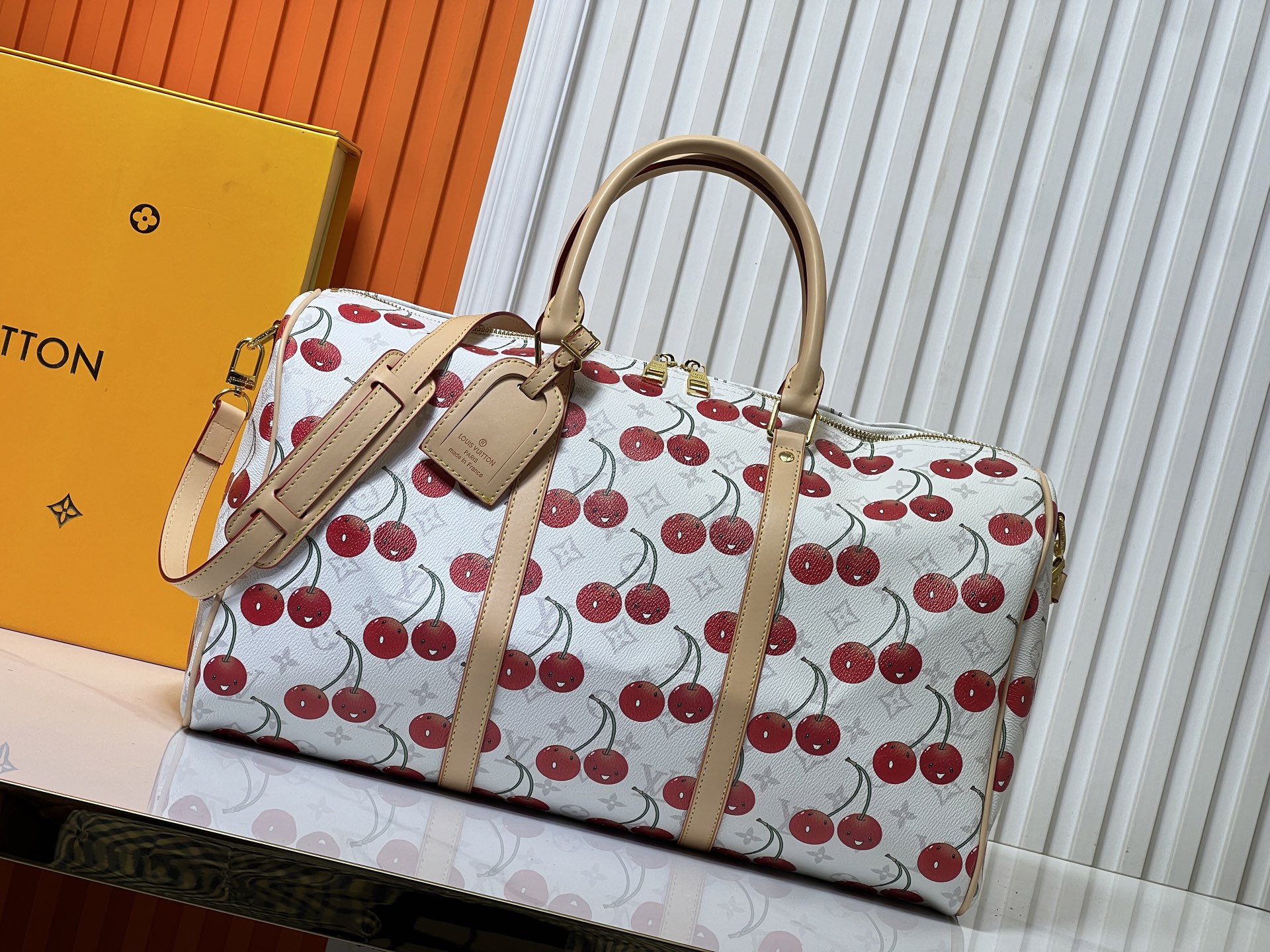 ルイ・ヴィトン × 村上隆 KEEPALL BANDOULIÈRE 45】モノグラム×桜刺繍 / 可調節ストラップ&革飾り辺 / 27x20x45cm