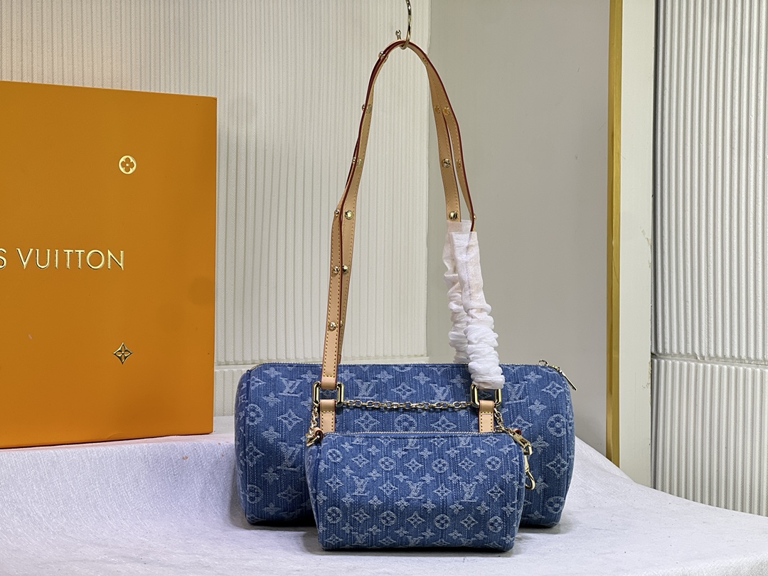 ルイ・ヴィトン Papillon バッグ​​  ～モノグラムデニムキャンバス×砂洗い加工、ミニバッグ付きで古典と革新の融合～