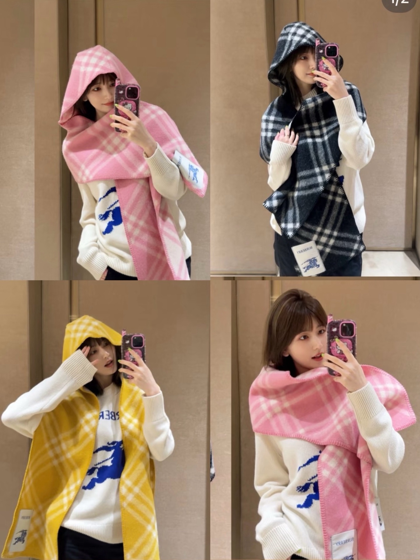 【BURBERRY公式】2025秋冬限定「ダブルユース・ウォーフロー」コットンミックススカーフ  30×195cm（帽子含まず）／100%スコットランド産コットンミックス／極上の手編みジャカード模様​**