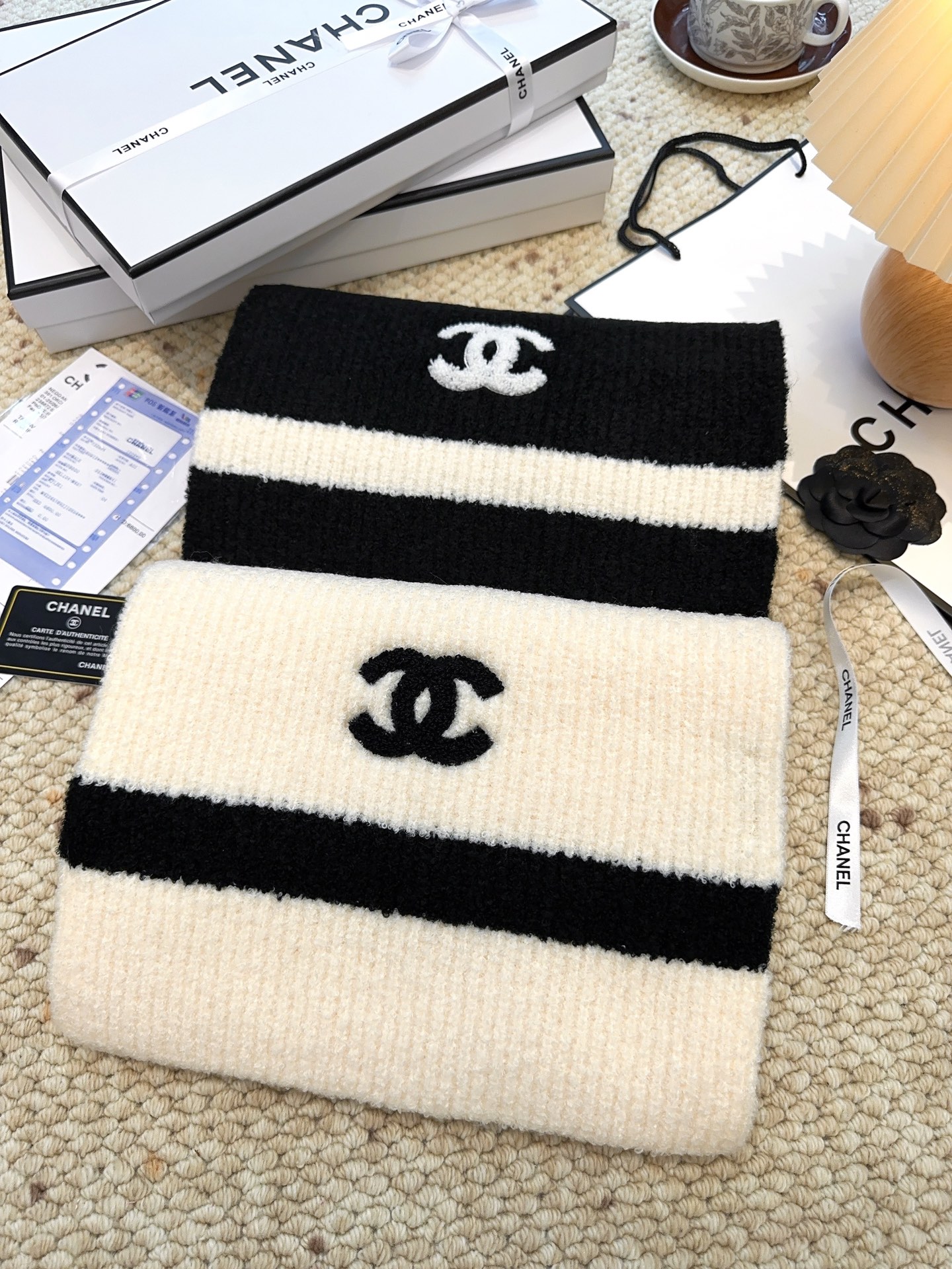 シャネル公式コレクション 90%ウール×10%カシミヤ ダブルフェイス『ノンパターン・ジャカード』175×30cm ハイエンドテクノロジーで生まれた極上スカーフ