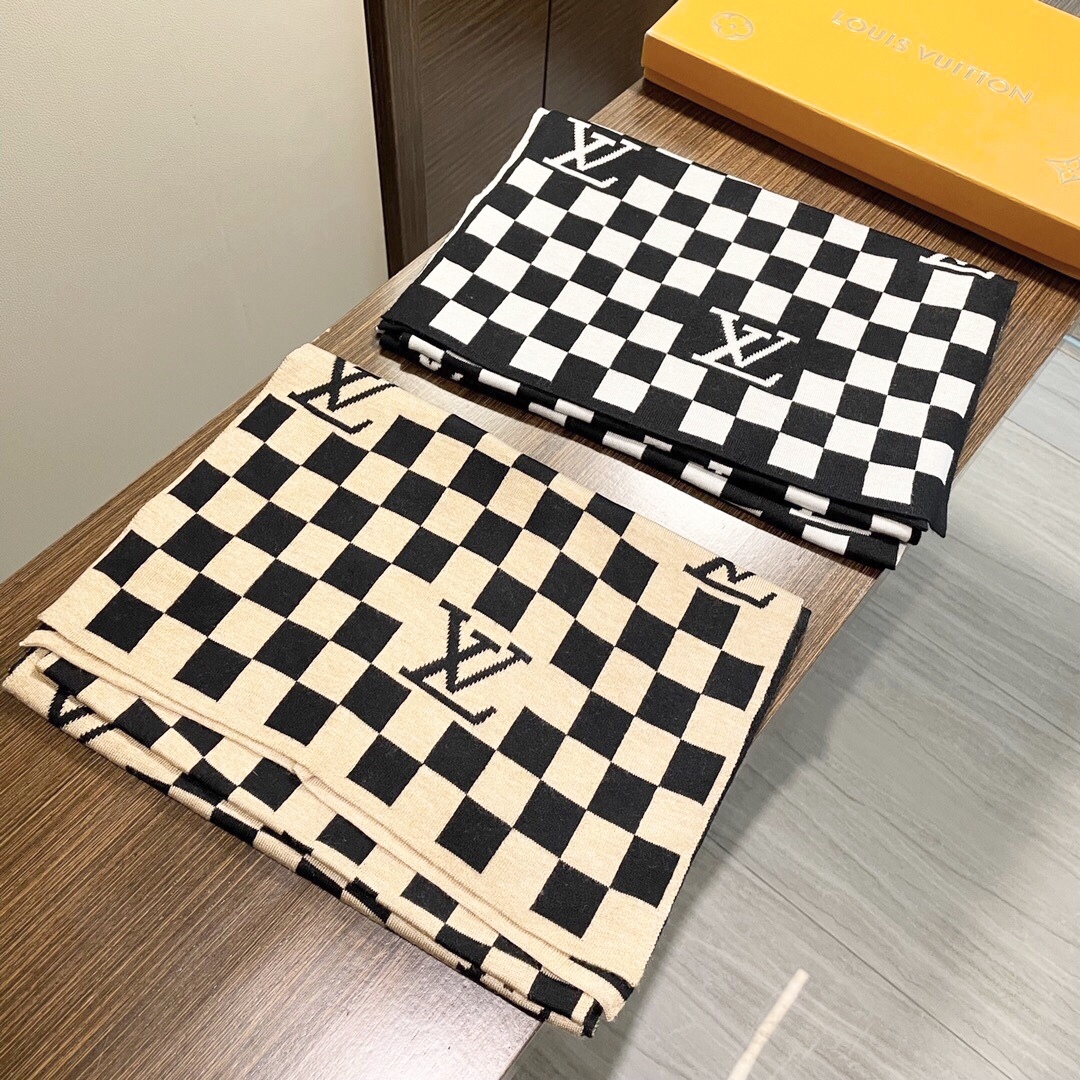 LOUIS VUITTON公式コレクション 100%カシミヤダブルフェイス『チェスボードチェック』32×200cm ハイエンドマフラー 限定輸入生地と職人技の極致