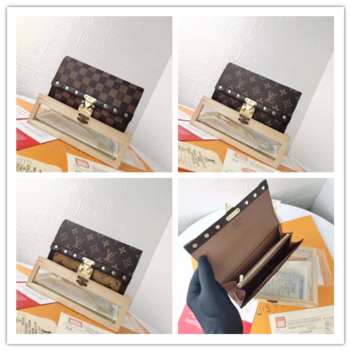 LV ダミエエベーヌ ヴェニス財布  （ダミエエベーヌ帆布使用 / PVC×牛皮コンビネーション / Sロック＆リベット装飾 / 手包としても活躍する多機能デザイン）