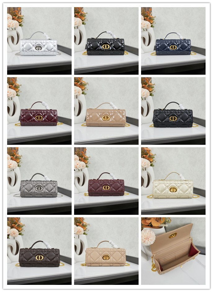 【DIOR（ディオール）羊皮革 専用BOX付き Lady Dior クラッチバッグ】 —— 漆皮の輝きとカンバセラージュが紡ぐ「日と夜を彩る優雅な相棒」——