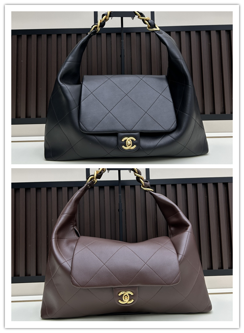 シャネル 25K ヒッピー風ホーボー マキシバッグ｜秋冬ランウェイモデル｜太めゴールドチェーンで放つ圧倒的オーラ