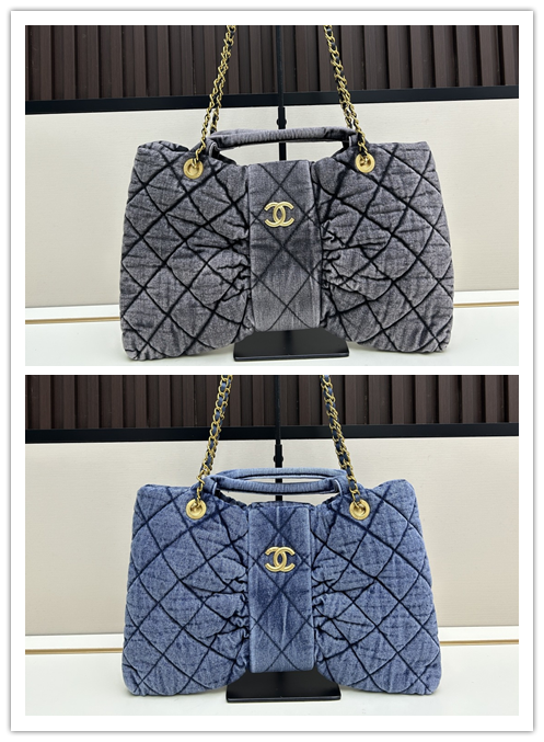 シャネル 25K ウォッシュドデニム ボウタイハンドバッグ｜クラシックダイヤモンドキルト×ふんわり羊革｜乙女心をくすぐる甘辛スタイル