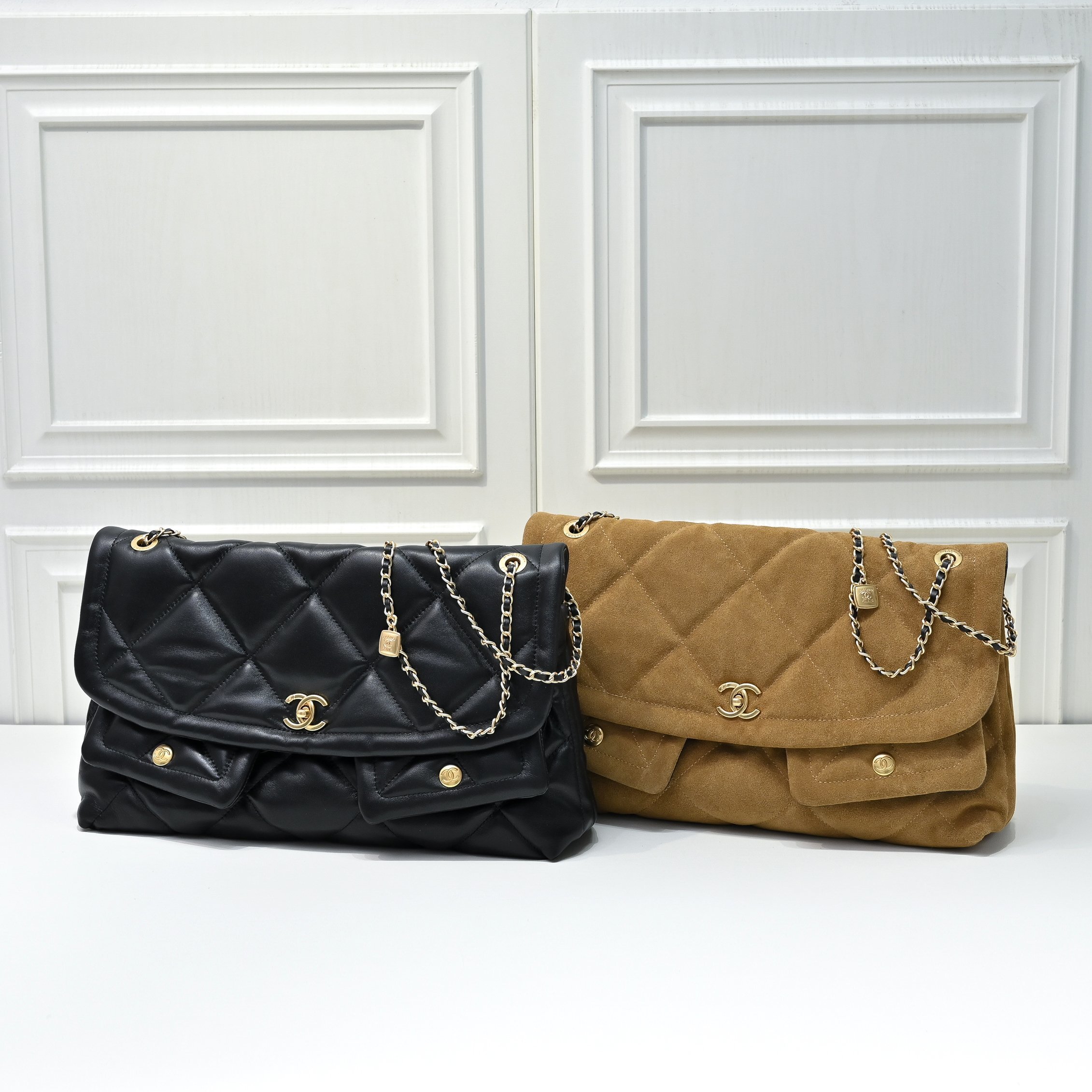 シャネル 25K 新作 ダイヤモンドキルト トート型フラップバッグ｜アンティーク調ゴールド金具×輸入スエード｜ヴィンテージ風大容量3WAYデザイン