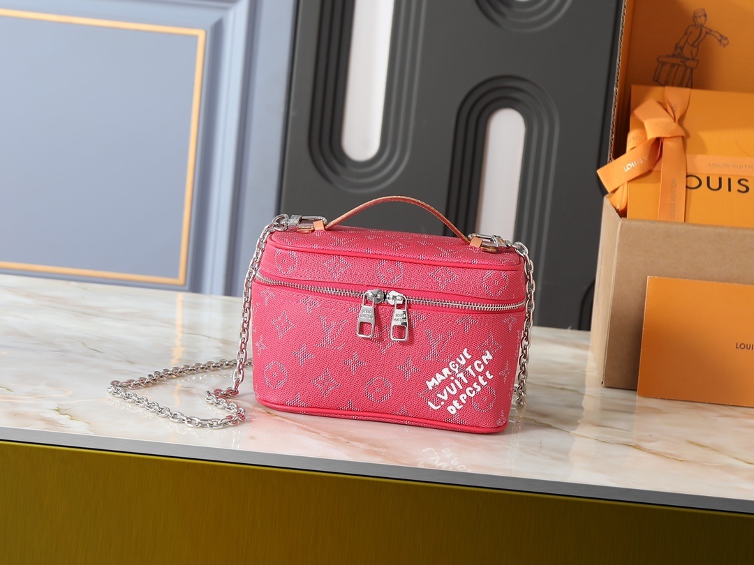 LV ナイス ミニコスメポーチ｜モノグラム・ヘリテージ コーティングキャンバス×カーフレザー手柄｜マルクL.Vuitton Déposéeロゴが彩る旅行収納実用美