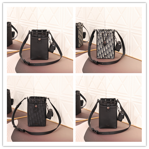 ディオール 2025冬コレクション新作 ミニハンドバッグ｜ブラックグレインカーフレザー×金属Diorロゴ｜挺括デザイン×多収納（取り外し小袋付き）｜可調節ショルダーストラップ