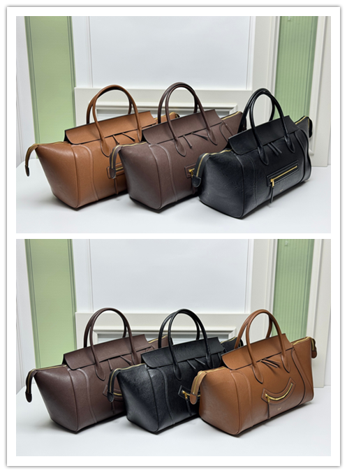 セリーヌ 2026春夏 READY-TO-WEAR Luggageシリーズ（スマイルバッグ）｜波型デザイン×調節可能ウイング｜多背法自由変形｜44×27×20cm｜クラシックの代表的存在