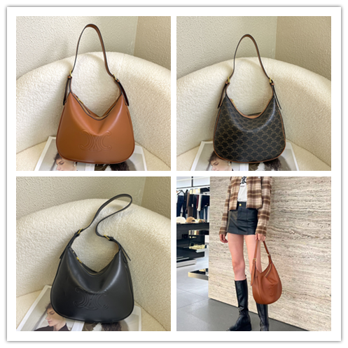 セリーヌ 2023秋冬新作 HELOIS ハンドバッグ｜柔らかい牛革×牛皮絨面裏地｜金色金具｜肩背・調節肩带付き｜30×28.5×8cm｜ラウンドフォルム・ジッパー開閉｜大容量万能バッグ