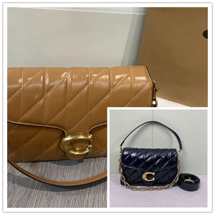 コーチ 新作 Chain Tabby CAF55｜キルティング加工・ブラック×ゴールド・3本肩带｜26cm・永遠の定番｜自由な背法・想いのままに