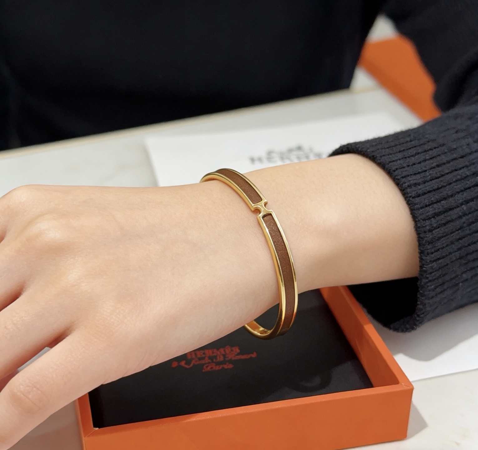 エルメス風 エナメル カフブレス シルバー925 18KGP ハイエンド複製品