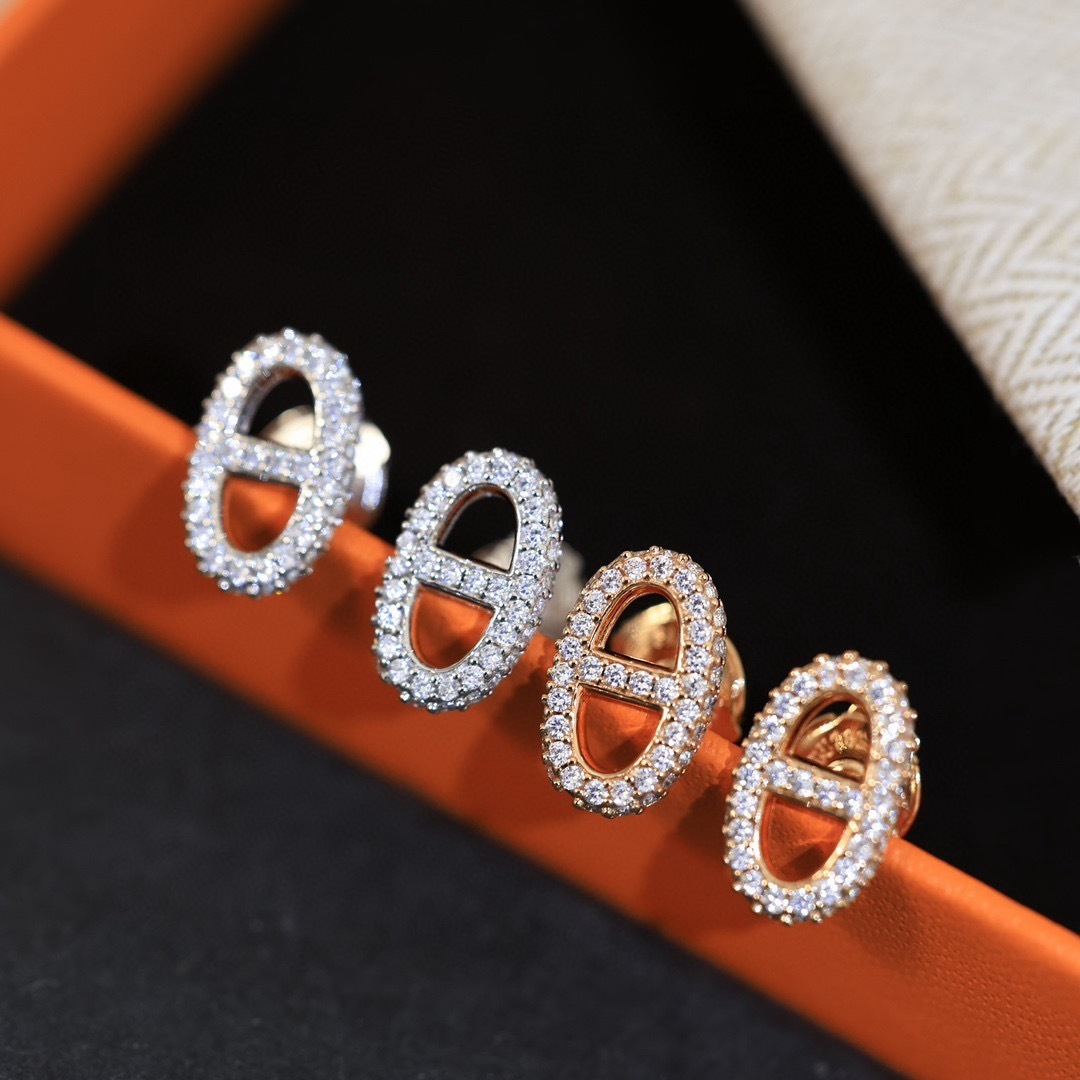 Hermès エルメス】ピッグノーズ スタッズ イヤリング【フルラインストーン】 ｜精密加工モデル｜S925シルバー＆18Kメッキ｜今期トレンド・ストリート系