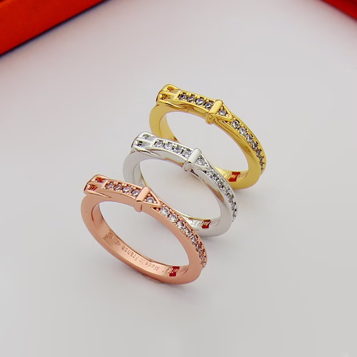 【Hermès エルメス】ベルトバックル リング【ハート&アロー・フルダイヤ】 ｜18Kメッキ加工（亜金仕上げ）｜マイクロセッティング｜Size 6/7/8 全号数揃