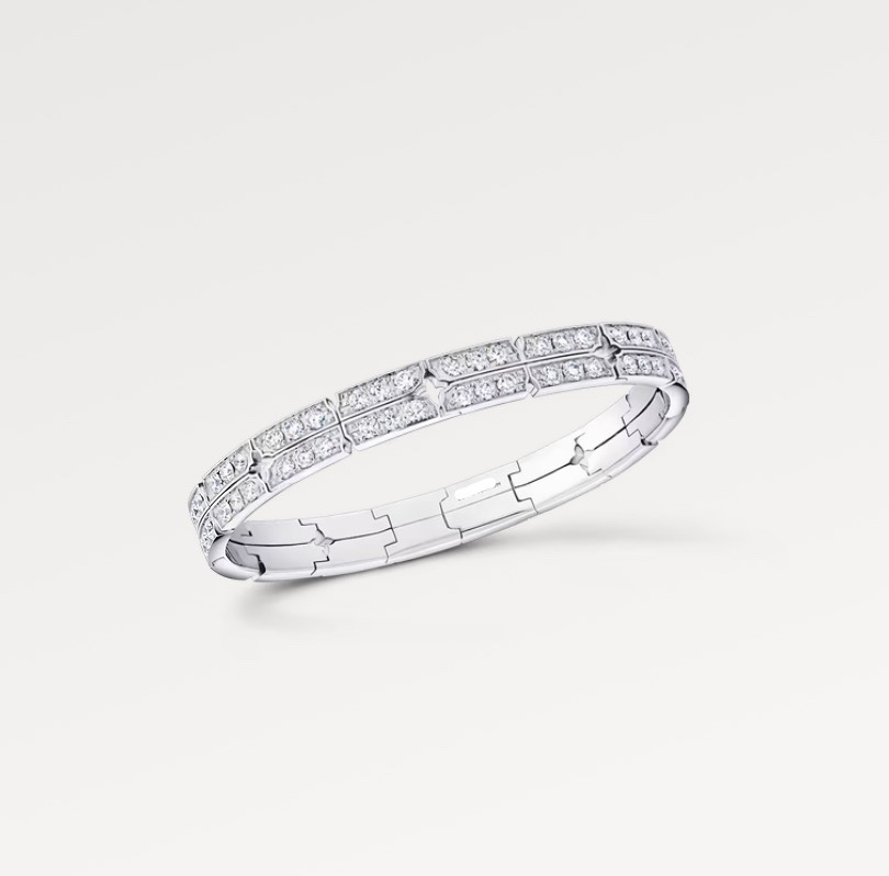 2024新作】LV風 オープンワーク シルバー ブレスレット ダブルロウ ラインストーン 925スターリングシルバー 厚めメッキ 高級感 ガーリー プレゼント