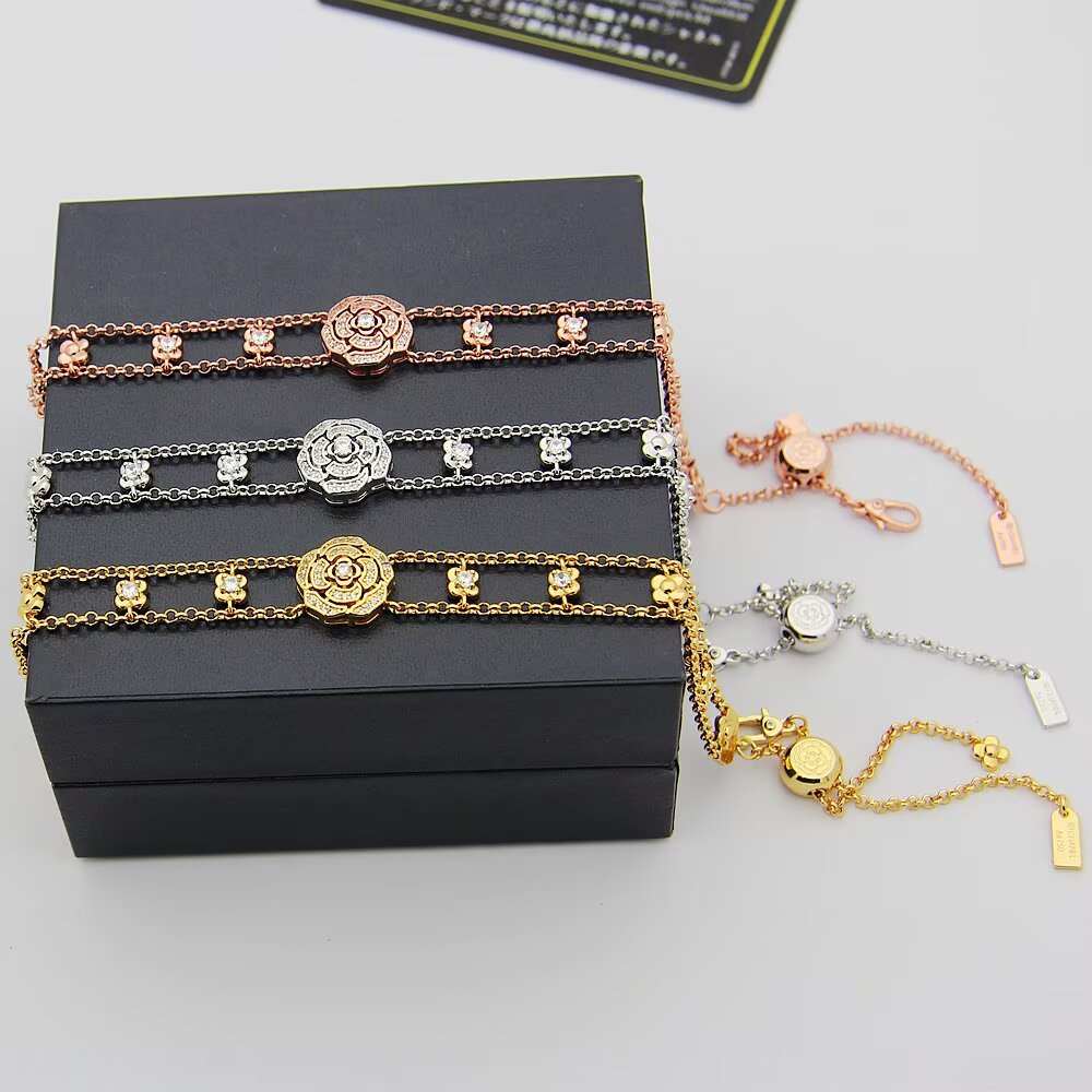 【CHANEL インスパイア】カメリア パヴェ ブレスレット｜調節ビーズ 両面カメリア彫刻 満艶の輝き